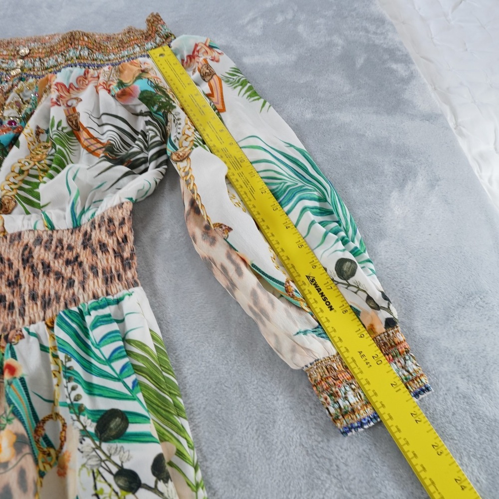 Camilla Silk Off Shoulder Embellished Mini Dress Animal Tropical Sz M Resort - Picture 10 of 16